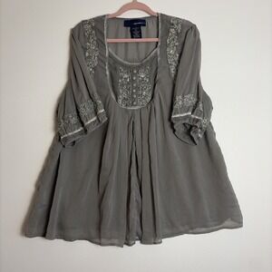 Denim 24/7 Women's Gray Blouse Size 24 Sequins & Trim Plus Size